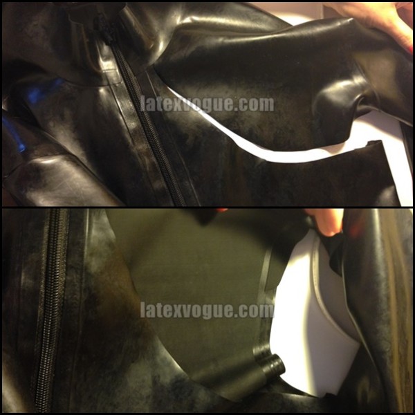 Repair of torn sleeve on latex catsuit | latex & rubber @ LatexVogue